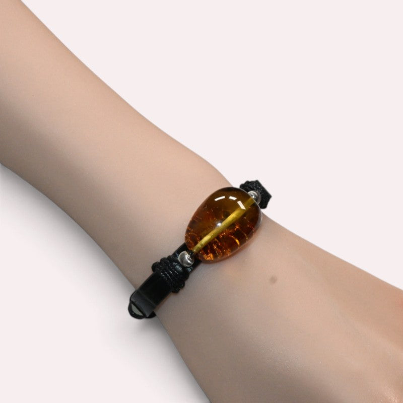 Golden Amber Leather Bracelet