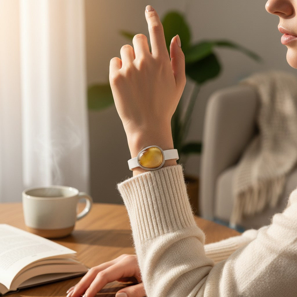 Yellow Amber Leather Bracelet