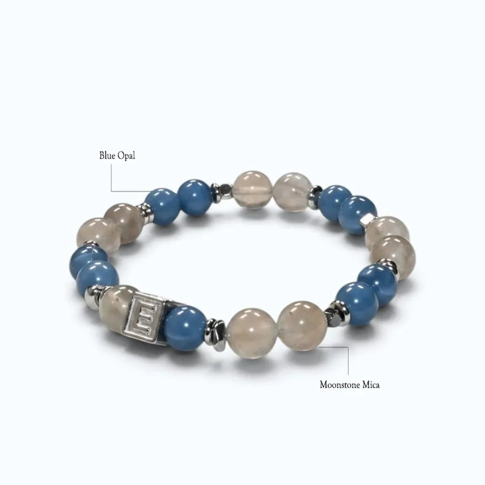 Letter E | Moonstone Mica & Blue Opal Bracelet