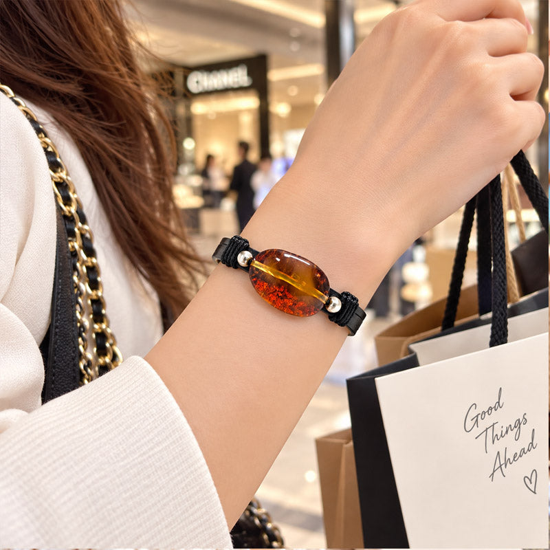 Golden Amber Leather Bracelet