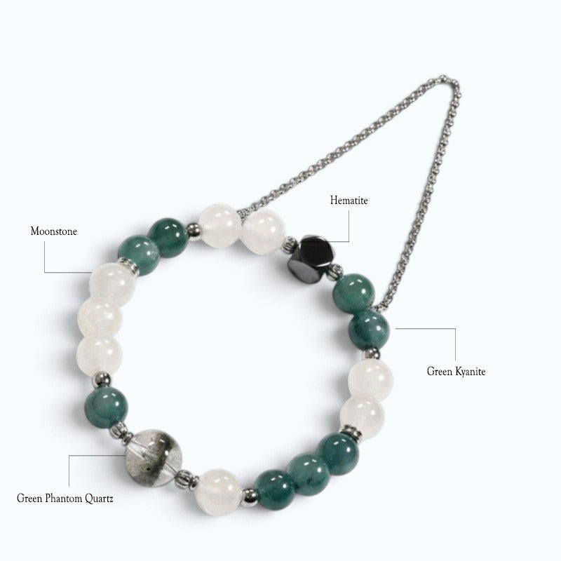 Green Phantom Quartz Charm + Green Kyanite w/ Moonstone Bracelet