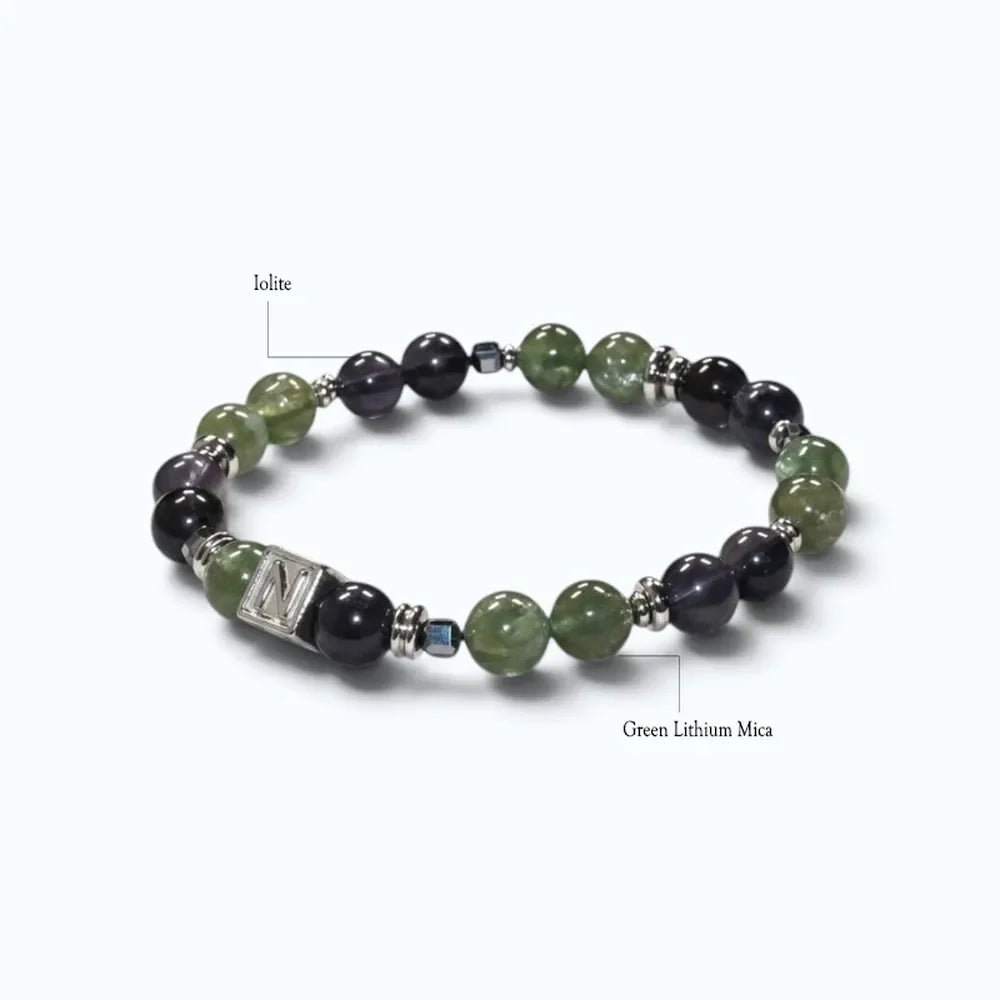 Letter N | Iolite & Green Lithium Mica Bracelet