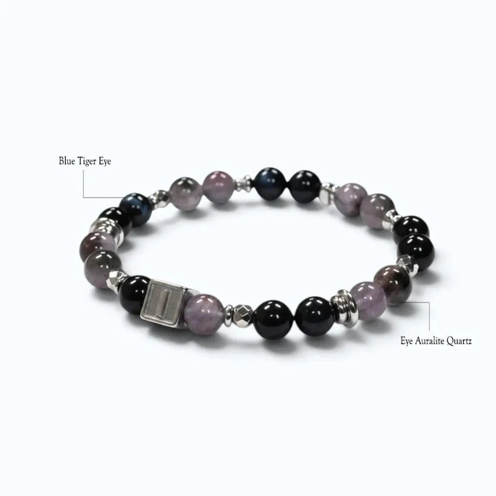 Letter I | Eye Auralite & Blue Tiger Eye Bracelet