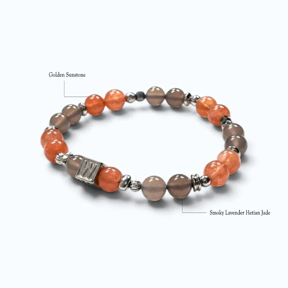 Letter W  | Smoky Lavender Hetian Jade & Golden Sunstone Bracelet