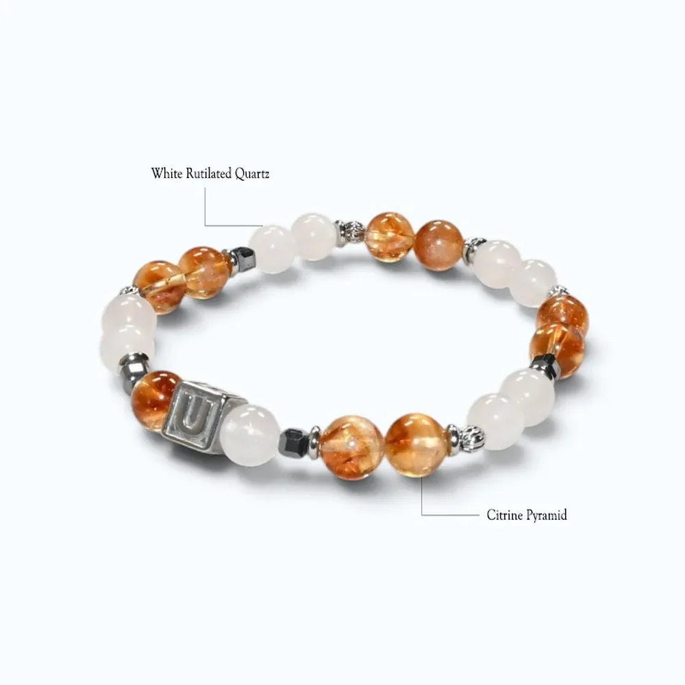 Letter U  | Citrine Pyramid & White Rutilated Quartz Bracelet