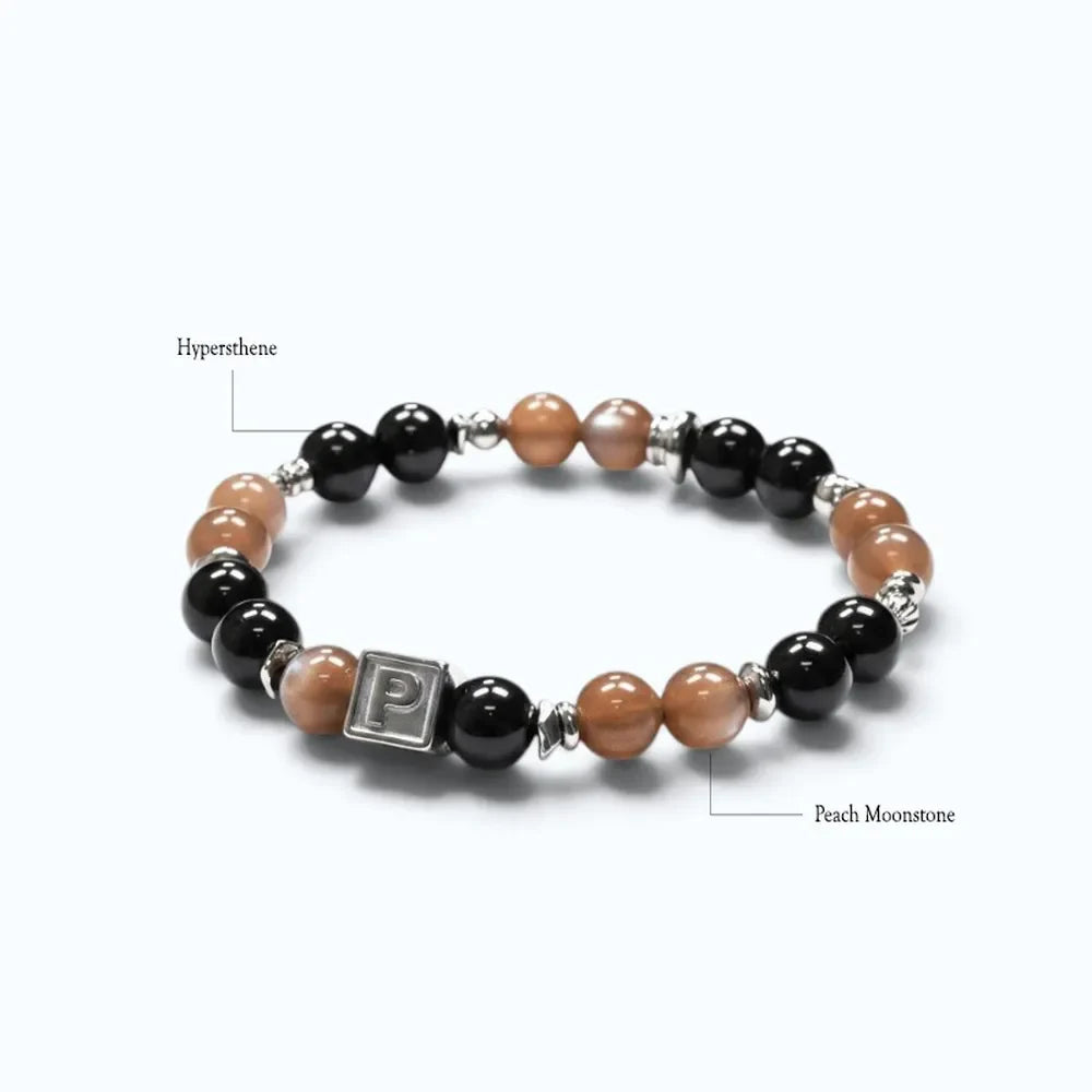 Letter P | Peach Moonstone & Hypersthene Bracelet