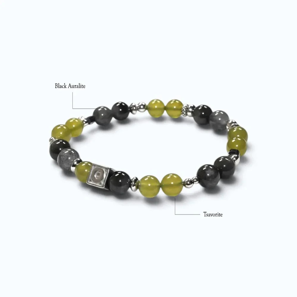Letter Q | Serpentine Jade & Black Auralite Bracelet