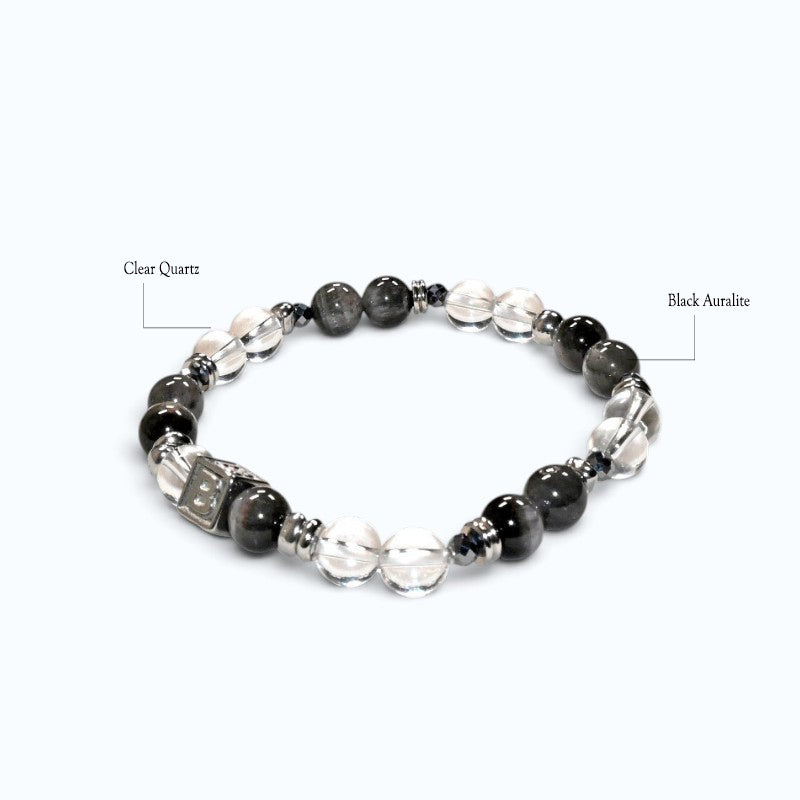 Letter B | Clear Quartz & Black Auralite Bracelet