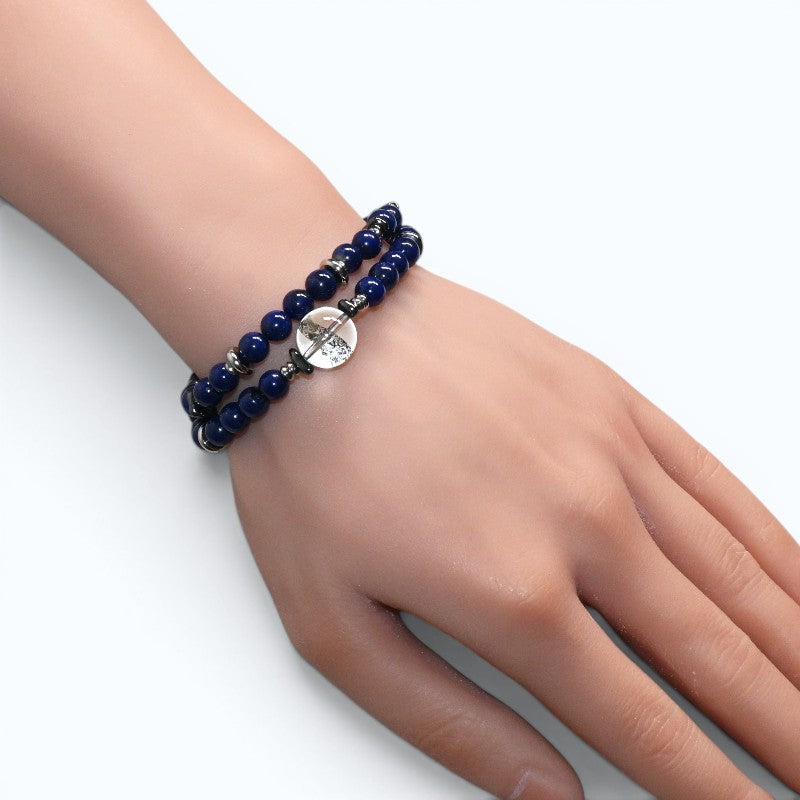 Green Phantom Quartz Charm w/ Lapis Lazuli Dual -Loop Bracelet