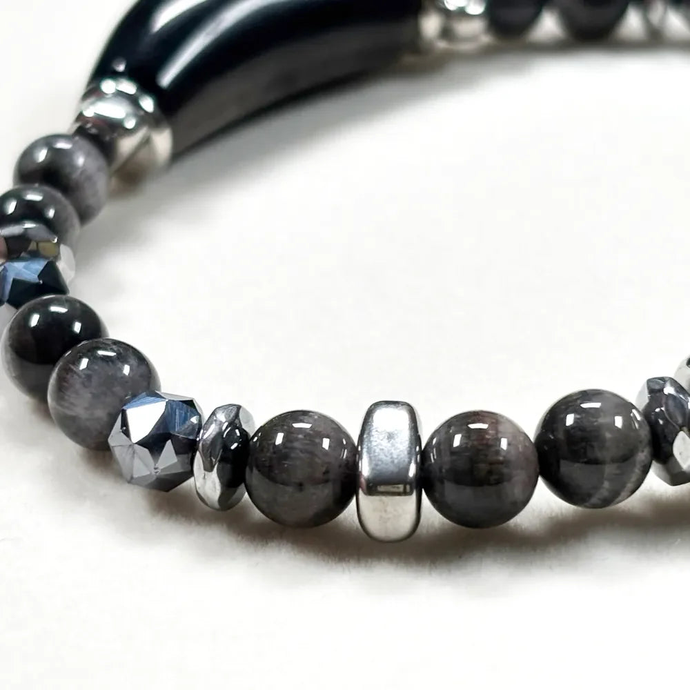 Double Silver Obsidian Charm w/ Black Auralite Bracelet