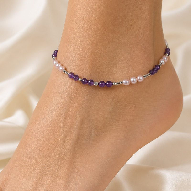 Amethyst w/ Freshwater Pearl Anklet