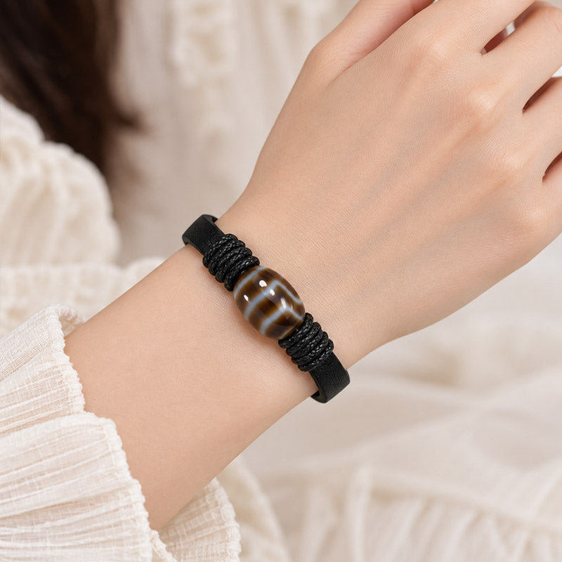 Wave Dzi Bead Leather Bracelet
