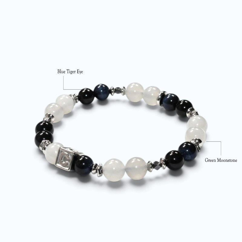 Letter C| Green Moonstone & Blue Tiger Eye Bracelet