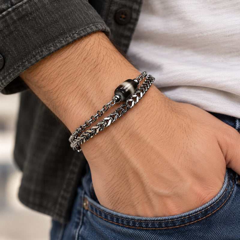 Black & White Dzi Bead Bracelet