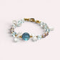 Aquamarine Charm +  Blue Topaz + Clear Quartz w/ Freshwater Pearl Bracelet