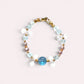 Aquamarine Charm +  Blue Topaz + Clear Quartz w/ Freshwater Pearl Bracelet