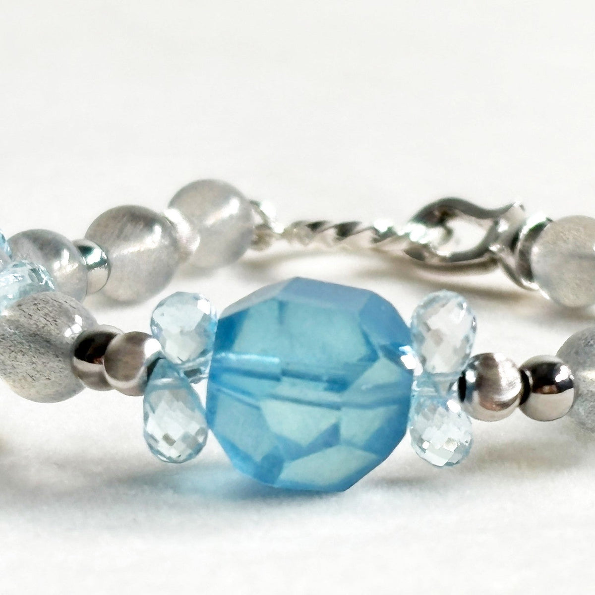 Aquamarine Charm + Grey Moonstone w/ Blue Topaz Bracelet
