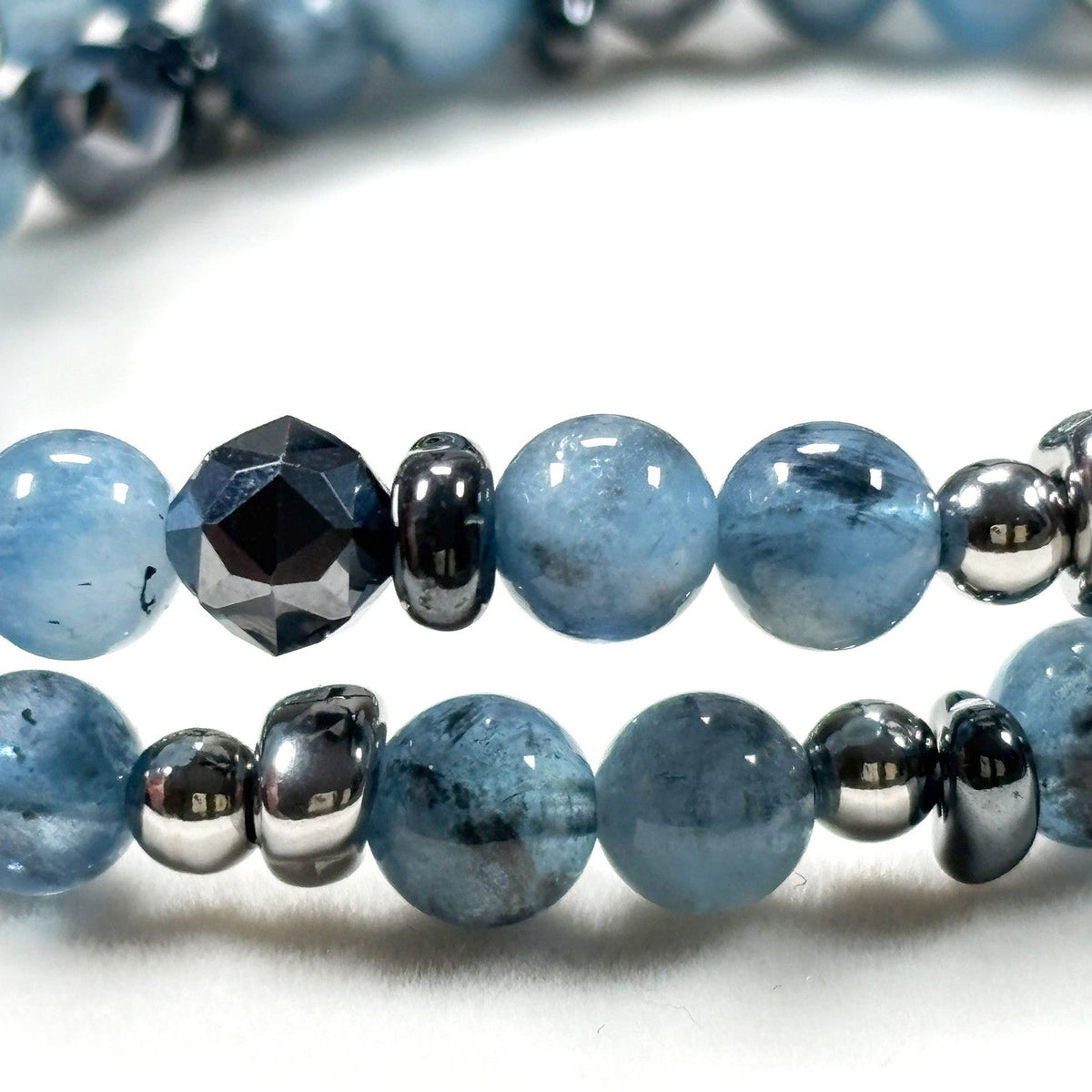 Black Sunstone w/ Devil Blue Aquamarine Dual -Loop Bracelet