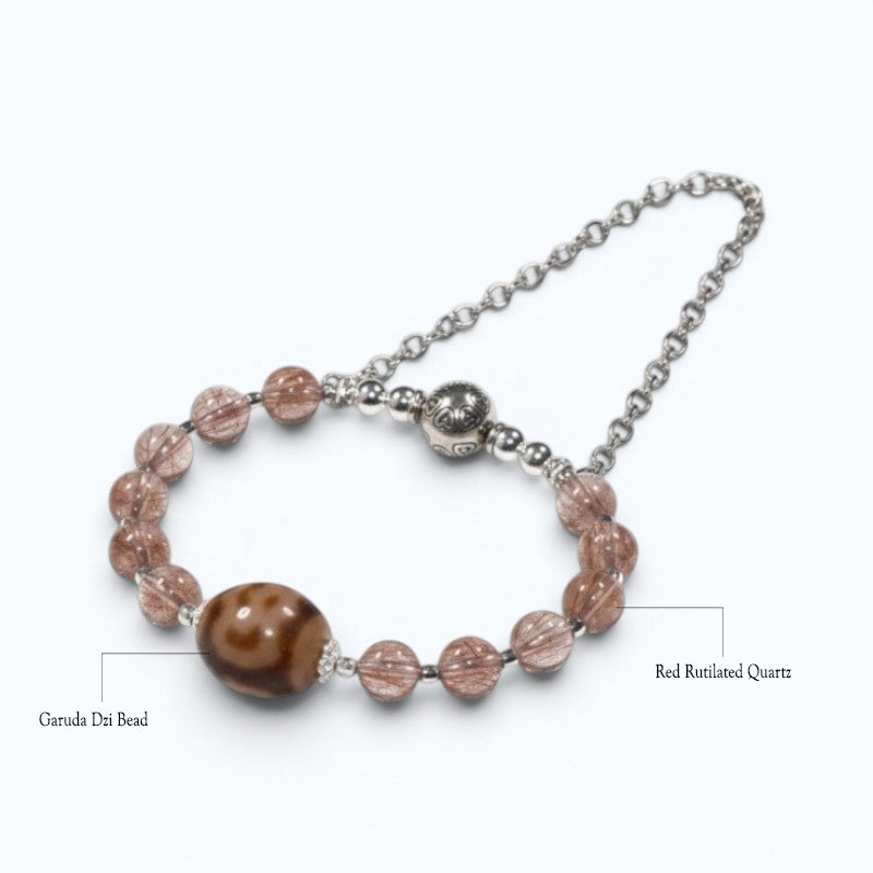 Garuda Dzi Bead w/ Red Rutilated Quartz Bangle