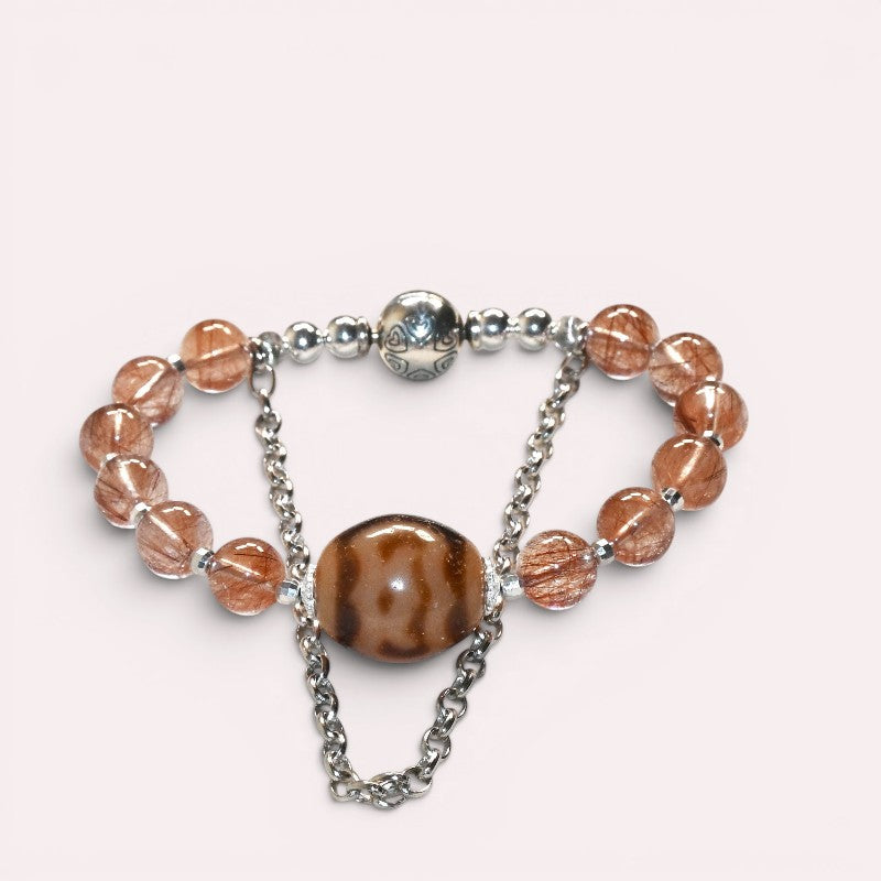 Garuda Dzi Bead w/ Red Rutilated Quartz Bangle