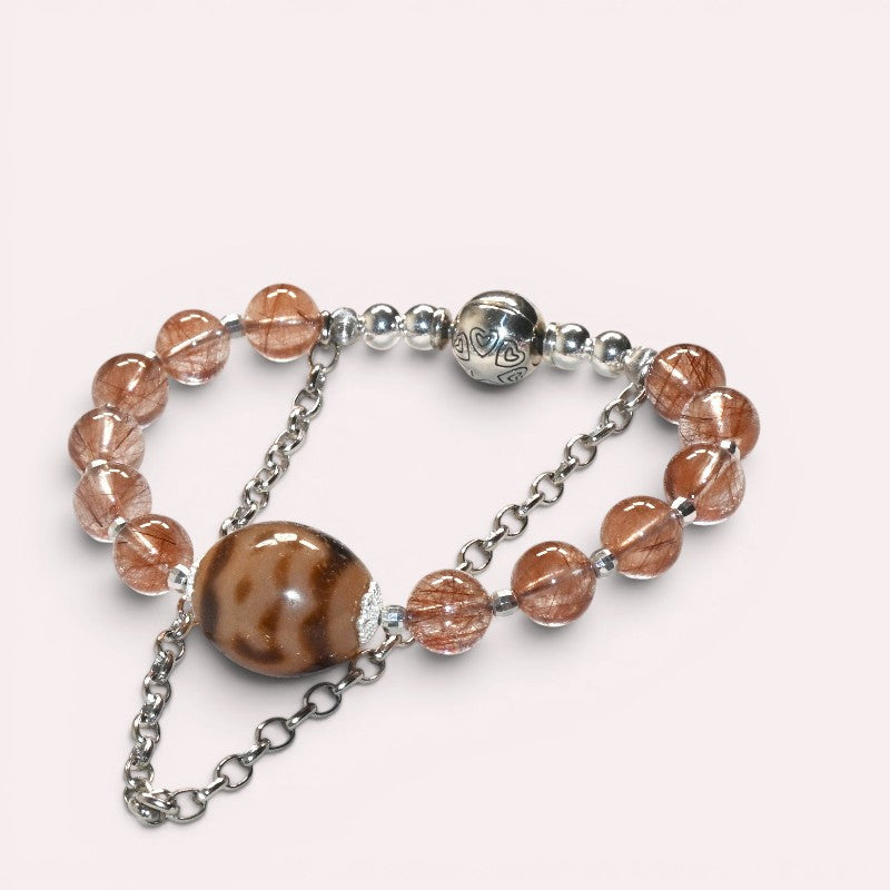 Garuda Dzi Bead w/ Red Rutilated Quartz Bangle