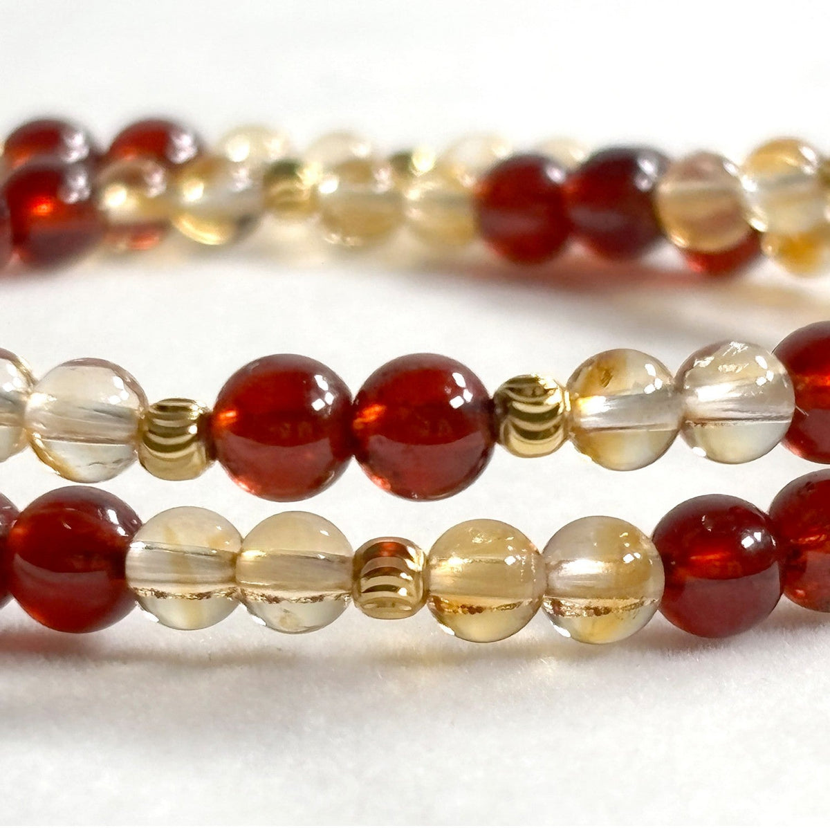 Tiger Tooth Dzi Bead + Garnet w/ Citrine Dual-Loop Bracelet