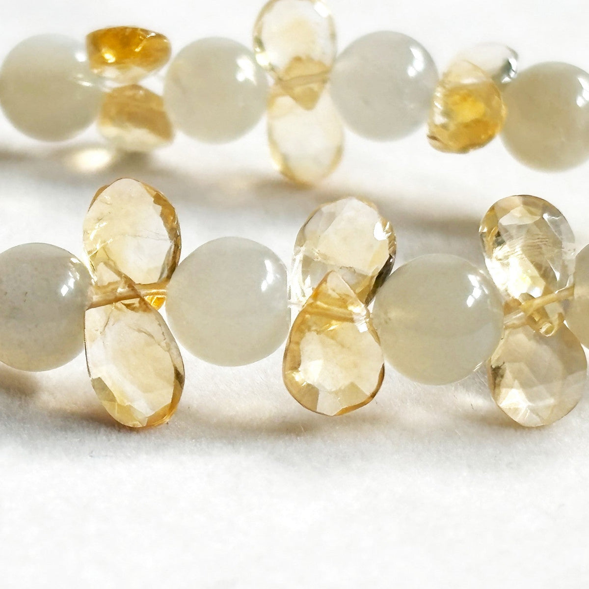 Rainbow Clear Quartz Charm +Green Moonstone Quartz  w/ Citrine Bracelet