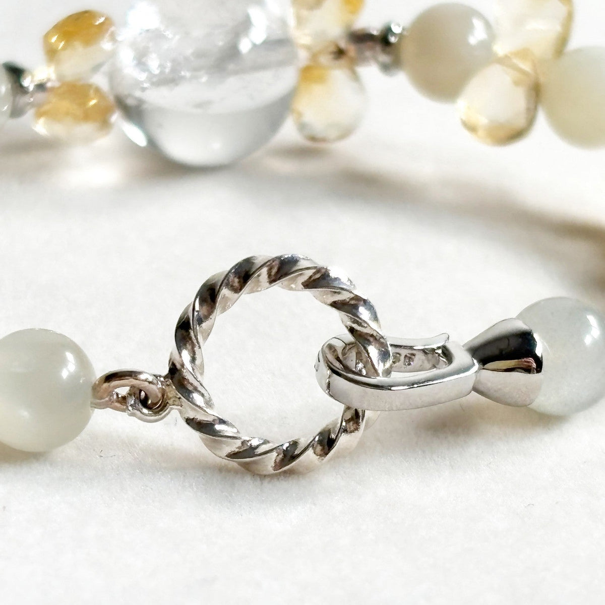 Rainbow Clear Quartz Charm +Green Moonstone Quartz  w/ Citrine Bracelet