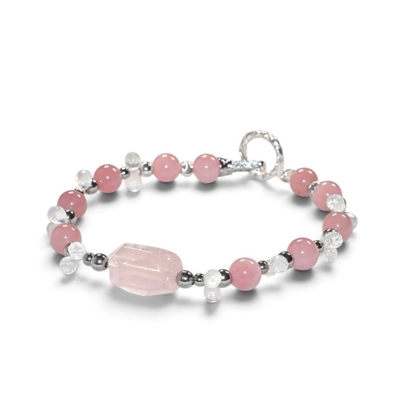 Rose Quartz Charm +Guava Quartz  w/ Moonstone Bracelet