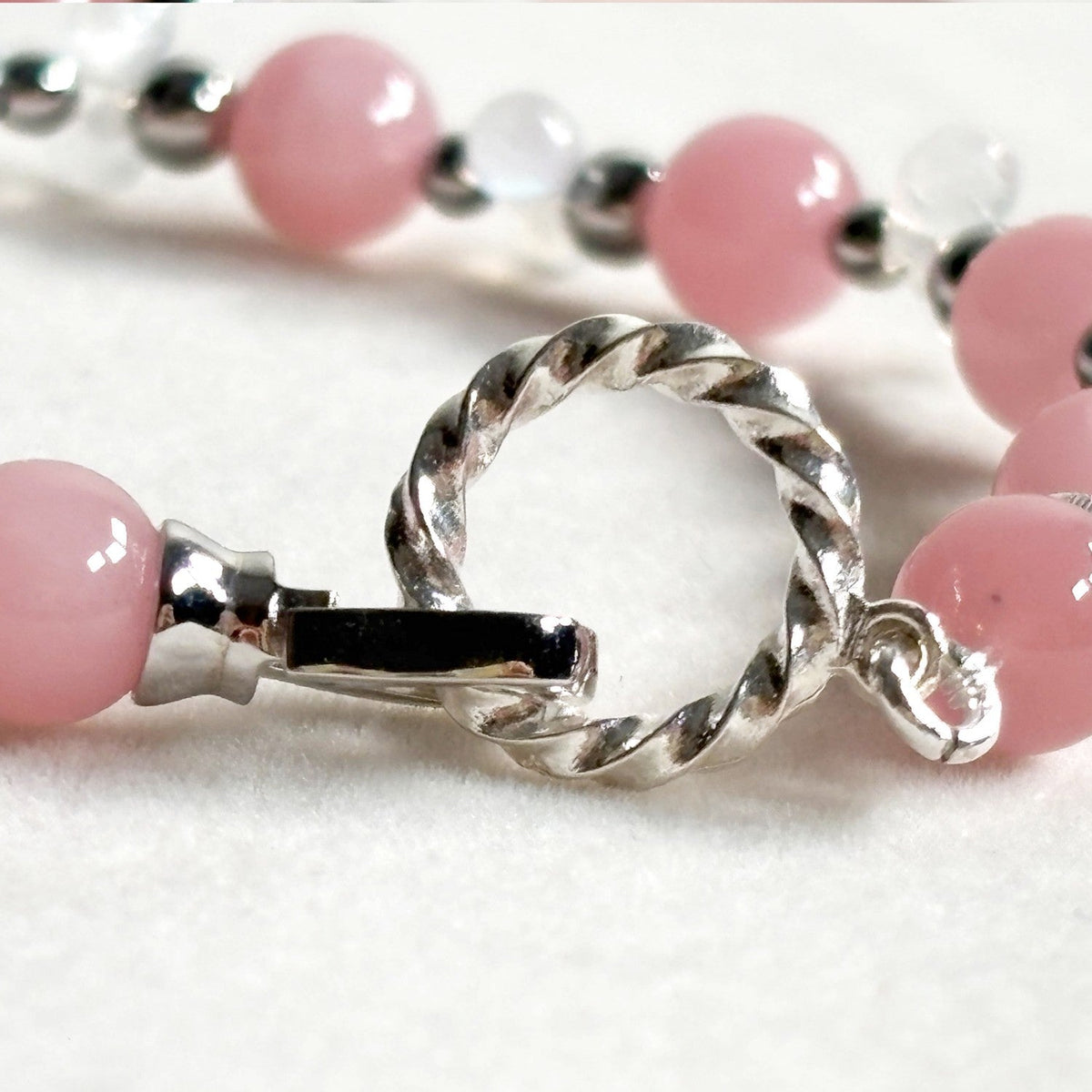 Rose Quartz Charm +Guava Quartz  w/ Moonstone Bracelet