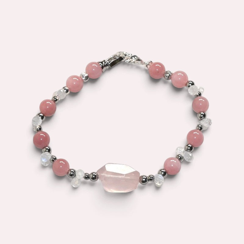 Rose Quartz Charm +Guava Quartz  w/ Moonstone Bracelet