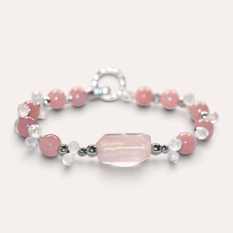 Rose Quartz Charm +Guava Quartz  w/ Moonstone Bracelet