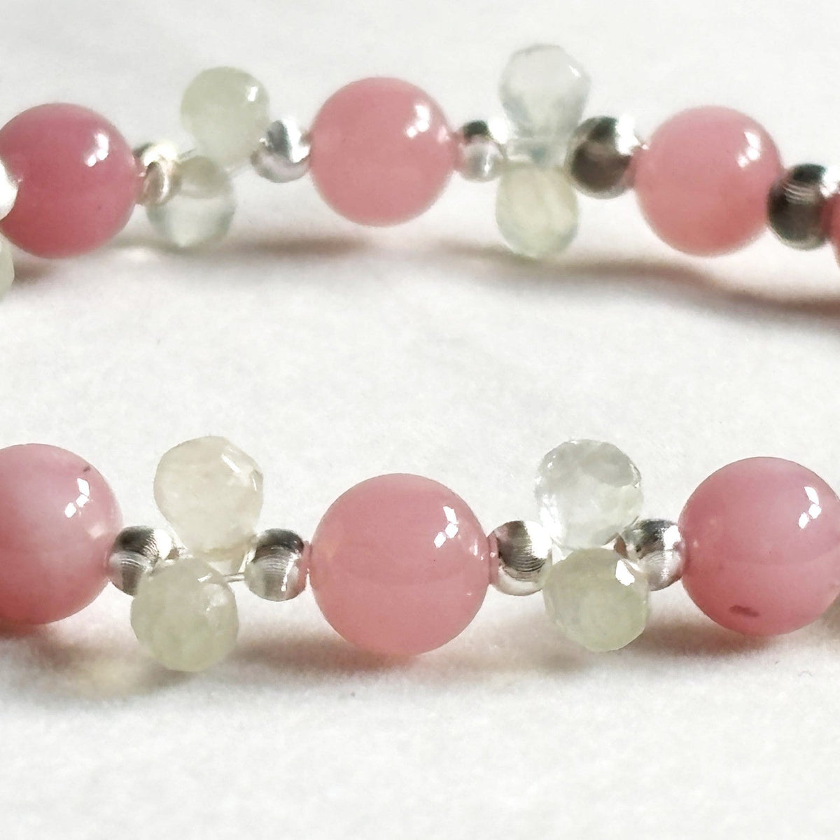 Green Phantom Quartz Charm +Guava Quartz  w/ Prehnite Bracelet