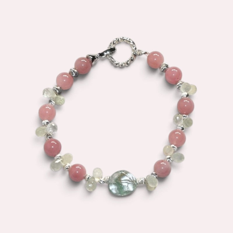 Green Phantom Quartz Charm +Guava Quartz  w/ Prehnite Bracelet