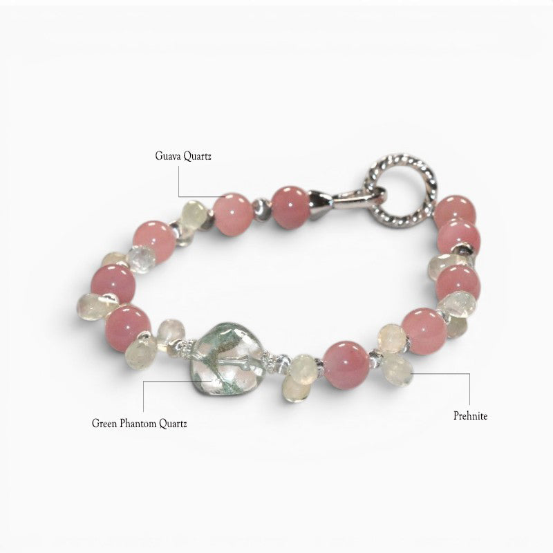 Green Phantom Quartz Charm +Guava Quartz  w/ Prehnite Bracelet