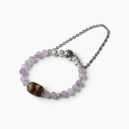 Tiger Tooth Dzi Bead w/ Lavender Quartz Bangle
