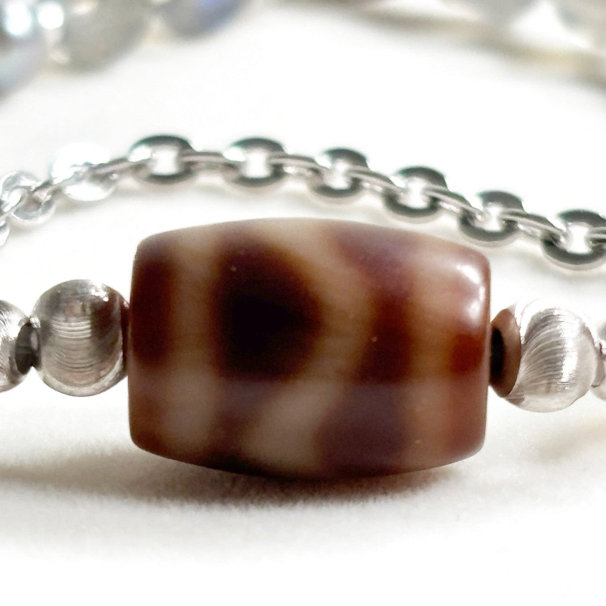 Horse Tooth Dzi Bead +  Grey Moonstone w/ Akoya Pearl Bangle