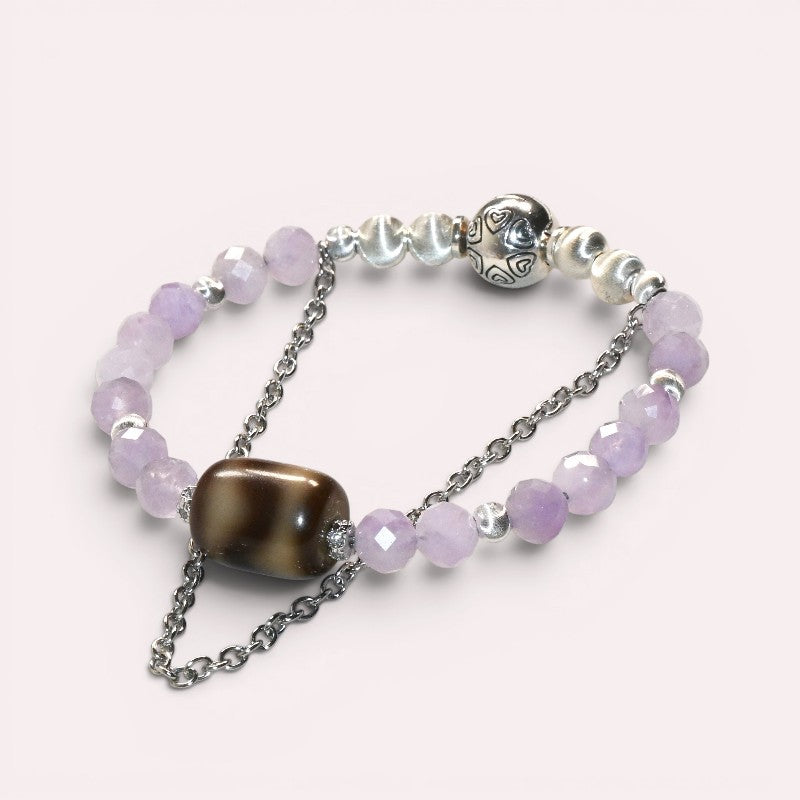 Tiger Tooth Dzi Bead w/ Lavender Quartz Bangle