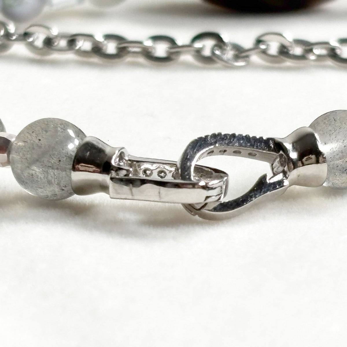 Horse Tooth Dzi Bead +  Grey Moonstone w/ Akoya Pearl Bangle