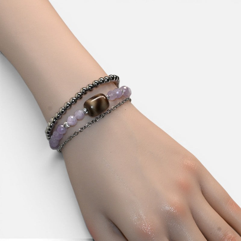 Tiger Tooth Dzi Bead w/ Lavender Quartz Bangle