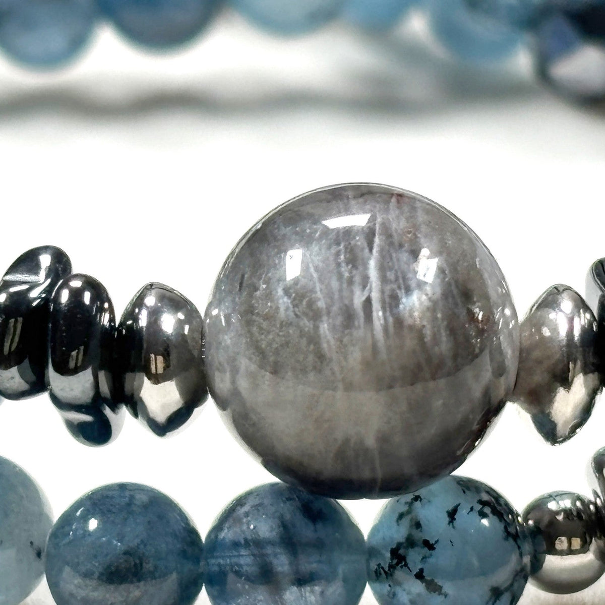 Black Sunstone w/ Devil Blue Aquamarine Dual -Loop Bracelet