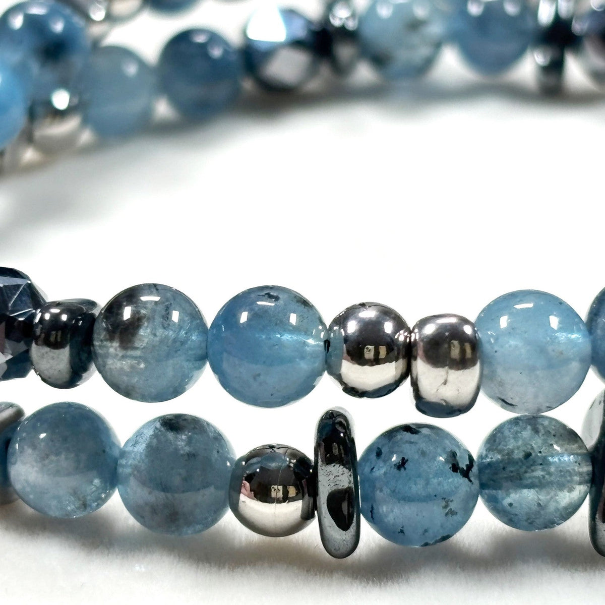 Black Sunstone w/ Devil Blue Aquamarine Dual -Loop Bracelet