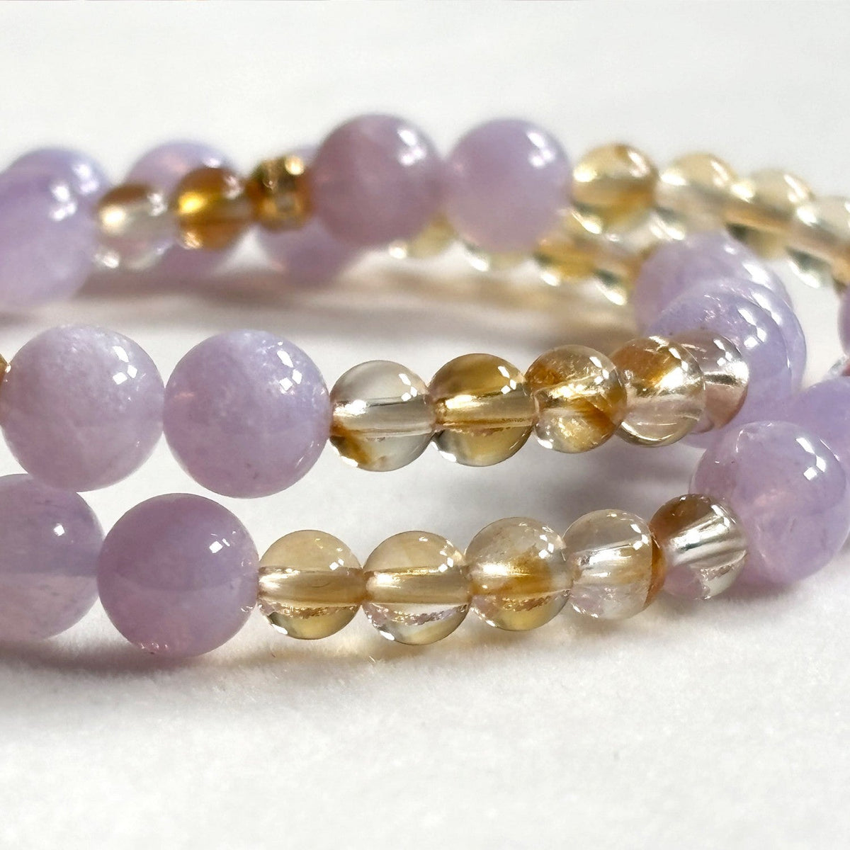 Special three Eye Dzi Bead + Lavender Quartz w/ Citrine Dual-Loop Bracelet