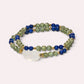 Moonstone Charm + Green Rutilated Tourmaline Quartz w/ Lapis Lazuli Dual- Loop Bracelet