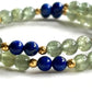 Moonstone Charm + Green Rutilated Tourmaline Quartz w/ Lapis Lazuli Dual- Loop Bracelet
