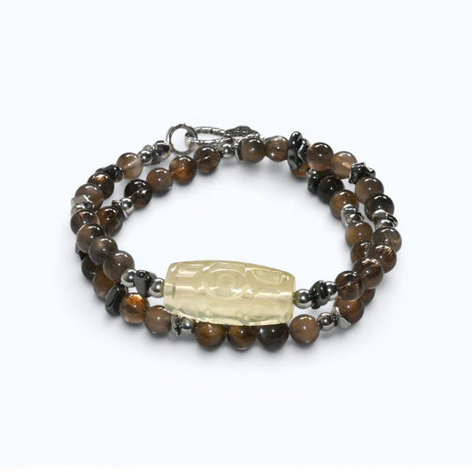 Nine Eye Citrine Charm w/ Golden Skeletal Sunstone Dual -Loop Bracelet