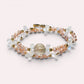 Golden Rutilated Quartz Charm + Mozambique Rose Quartz + Moonstone w/ Freshwater Pearl Dual- Loop Bracelet