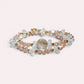 Golden Rutilated Quartz Charm + Mozambique Rose Quartz + Moonstone w/ Freshwater Pearl Dual- Loop Bracelet
