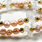 Golden Rutilated Quartz Charm + Mozambique Rose Quartz + Moonstone w/ Freshwater Pearl Dual- Loop Bracelet