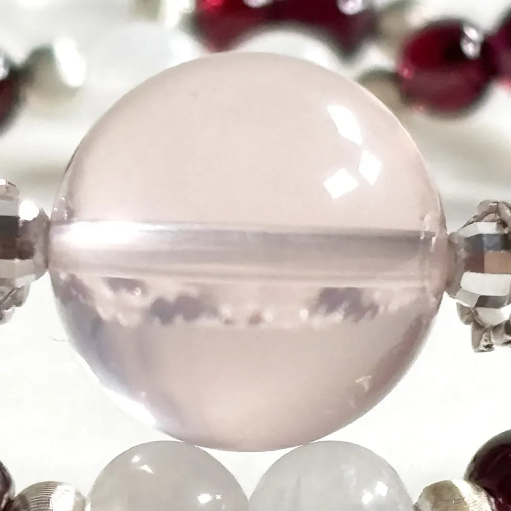 Mozambique Rose Quartz Charm + Garnet w/ Moonstone Dual- Loop Bracelet